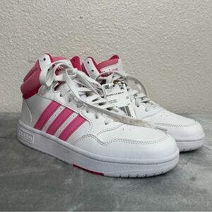 Adidas Hoops 3.0 High-Top Sneaker White & Pink Basketball Shoes Size 5 NEW w/tag